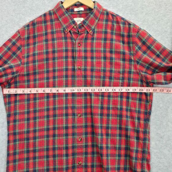 J.Crew Mens L Brushed Cotton Twill Red Green Blue Plaid Button Up Slim Fit Shirt - Picture 6 of 8